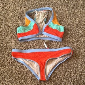 Free People Multicolor Bikini Set - Orange, Blue, Green